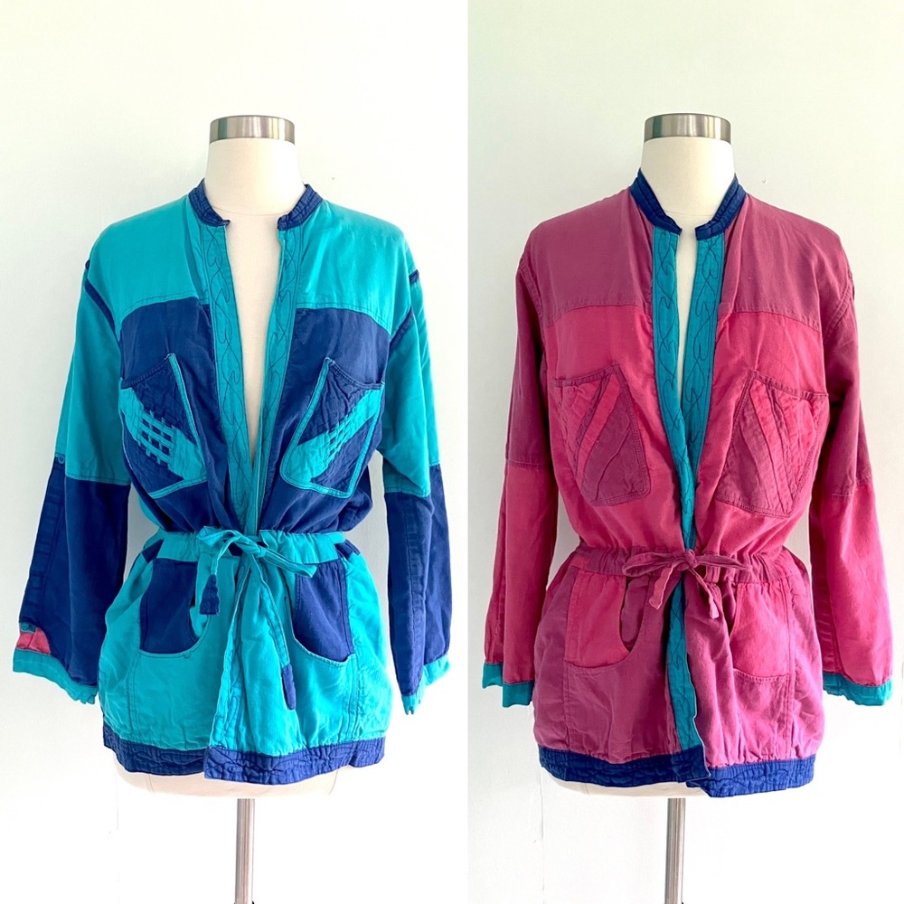 Vintage 70’s blue & pink quilt coat reversible jacket